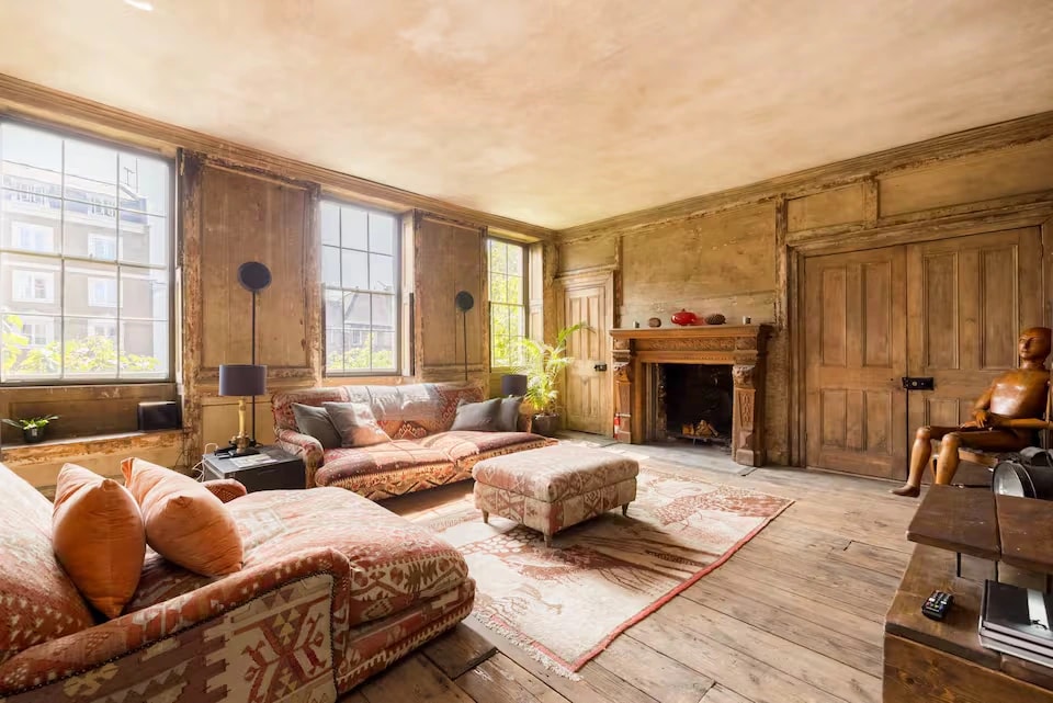 Bohemian living room with kilim sofas and natural light
